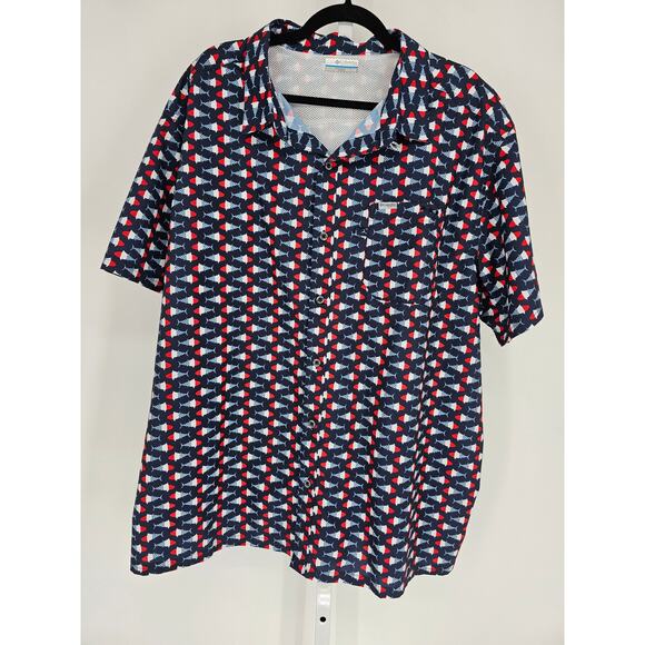 Columbia USA Fish PFG UPF 40 Vent Button Fishing Shirt size XXL Mens OmniWick - Picture 1 of 4
